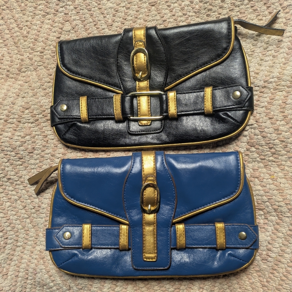 Elegant Lulu's Vintage Black and Blue Clutch Bag Set